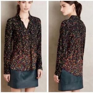 MAEVE Anthropologie Wynwood Bird Button Down Blouse Shirt Top Boho Size 0P